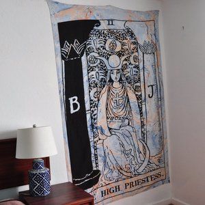 High priestess tarot card tapestry in marble print
